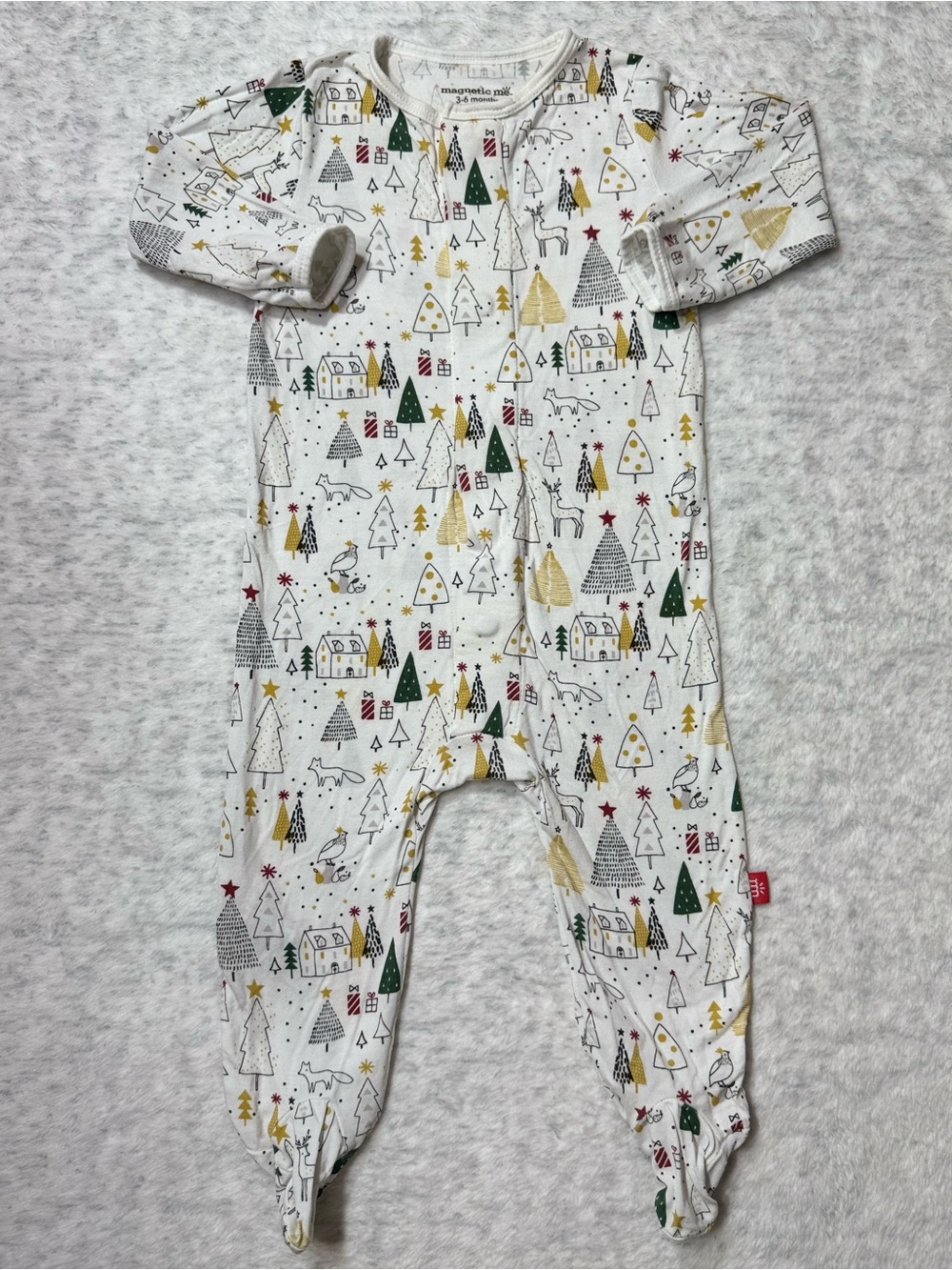 Magnetic Me Christmas Village Footie Sleeper 3-6M Baby Modal Ivory Holiday
